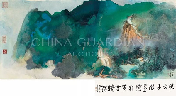 中國(guó)嘉德2019春拍精品導(dǎo)覽 | 秾郁典麗 靈巖華彩: 張大千晚年潑彩佳構(gòu)《靈巖山色圖》